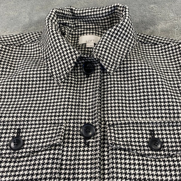 Loft Houndstooth Shacket Shirt Jacket Women's XS Black White Button Front Pocket - Picture 10 of 12